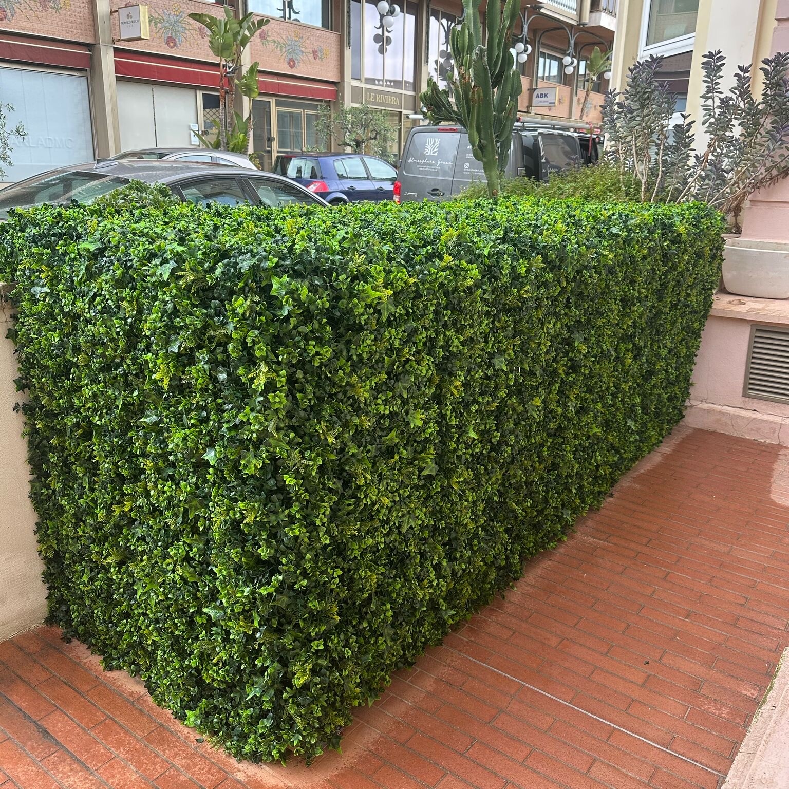 Cache climatiseur végétal qui allie esthétisme, fonctionnalité et durabilité. Une solution décorative sans entretien pour camoufler avec style.